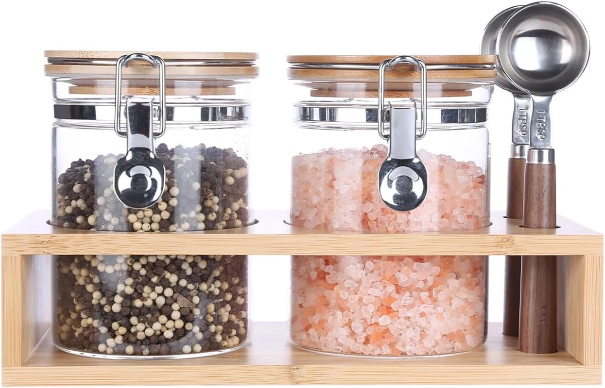 Sealed Glass Storage Jars with Scoops for Sugar, Salt, Flour & Coffee - 27oz