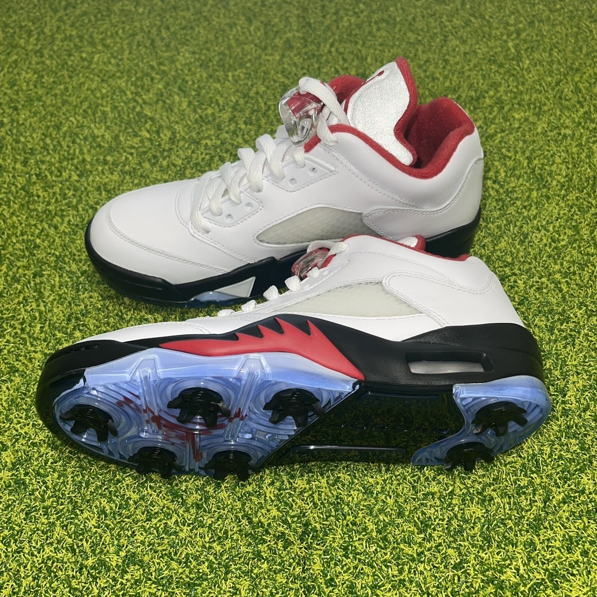 Nike Air Jordan V 5 Low Golf Cleats Size 6.5 White Fire Red Nike Air Jordan V 5 Low Golf Cleats Size 6.5 White Fire Red