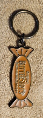 Vintage DeKuyper Buttershots Butterscotch Schnapps Candy Wrap Brass Keychain FOB