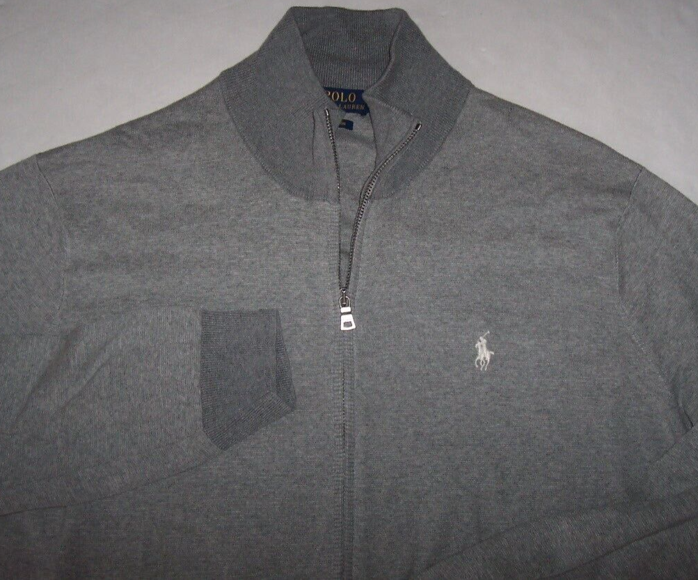 Polo Ralph Lauren GRIGIO PIMA COTONE FULL ZIP MAGLIONE GIACCA 2XB BIANCO PONY nuovo con etichette