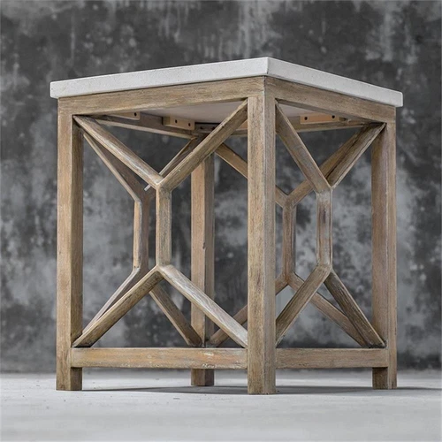 Uttermost Catali 22" Square Wood and Stone Top End Table in Ivory and Oatmeal - Picture 7 of 10