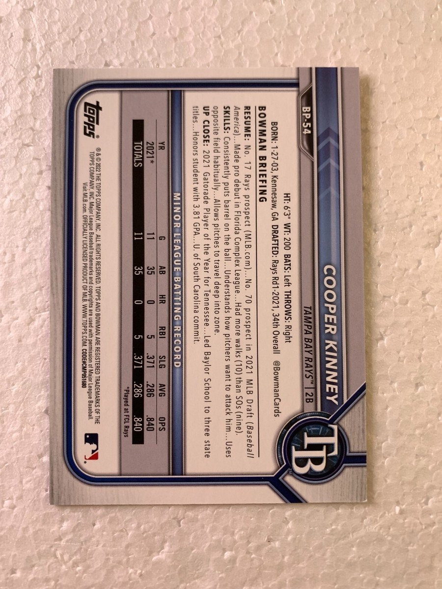 Cooper Kinney 2022 Bowman Fuchsia Parallel /299 #BP-54 DEVIL RAYS