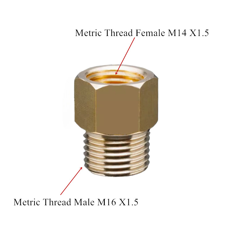 Brass Pipe Fitting Metric Thread M16 X1.5 Male To M14 X1.5 Female Gauge Adapter