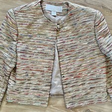 Doncaster SILK Open Crop Blazer Topper Jacket Gold Multicolor Metallic Glam 6