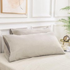 100 Organic Cotton Queen Pillowcases Set of 2, Envelope Closure Linen Feel T...
