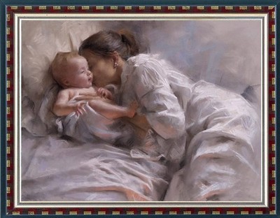 Hand-painted oil painting art Impression female Mother and Child canvas 30''X40''