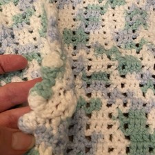 Handmade Crocheted Baby Afghan Blue Green White 40  x 26  UNISEX