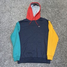 Tommy Hilfiger Colorblock Logo Pullover Hoodie Mens Size Medium Cotton Blend