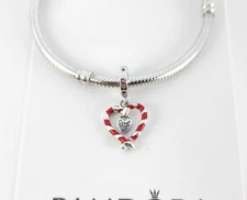 Authentic PANDORA Double Candy Cane Heart Christmas Dangle 792822C01 Charm