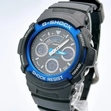 Casio G Shock AW591 Analog Digital Mens Wristwatch Black Blue Sporty Look