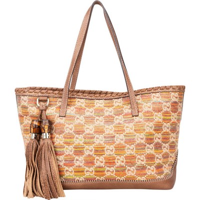 Gui Monogram Multicolor Raffia and  GG Bamboo Tassel Tote Shoulder Bag Tasche
