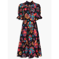 FARM RIO Lily's Garden Midi Dress Black Floral Multicolor Boho Chic Sz S NWOT