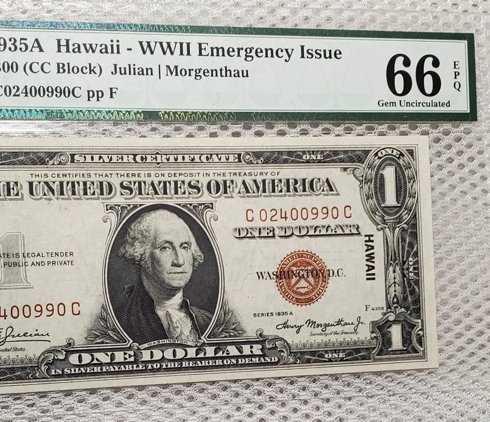 1935 A $1 Hawaii Overprint Silver Certificate Better CC Block PMG 66 EPQ Gem UNC - Image 4 of 4