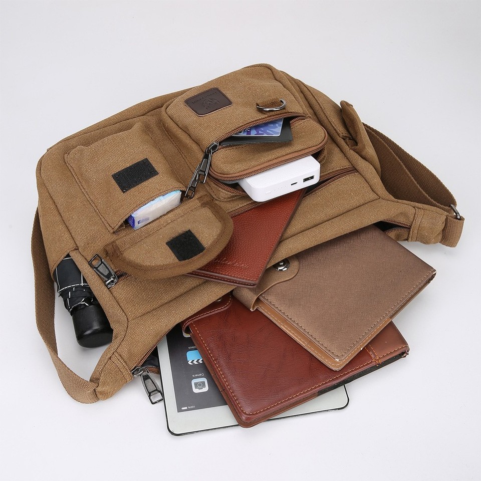 Multiple Bags Canvas Tote Bag Men Messenger Crossbody Shoulder Large Bag with ...