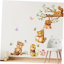 Woodland Bear Wall Stickers - Cute Animal Tree Branch Wall Decals, Tiger Bear