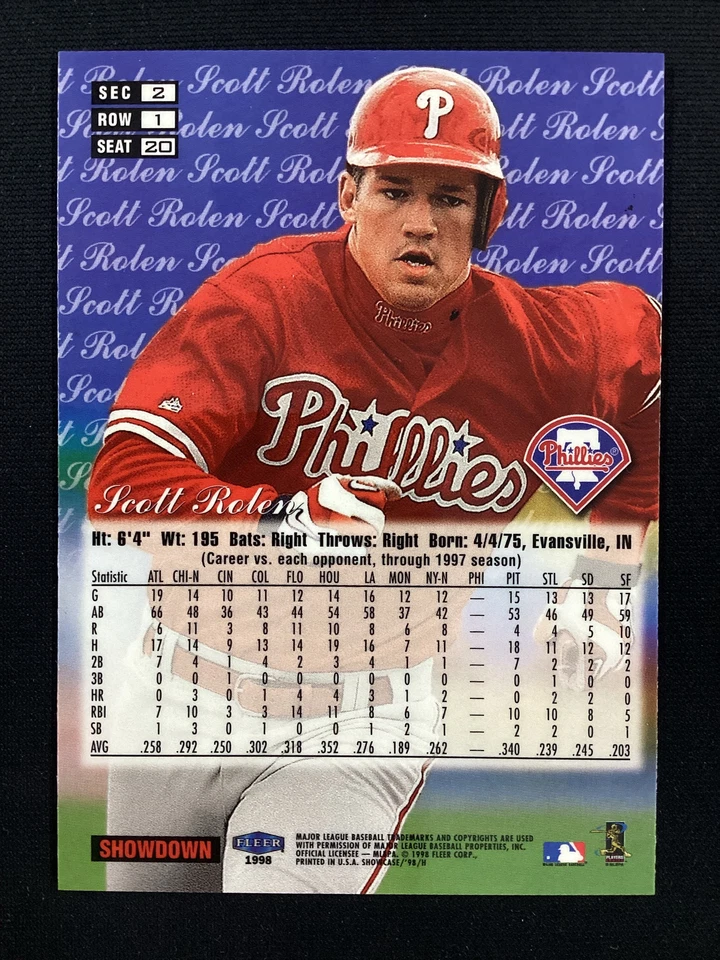 1998 Flair Showcase Grace Row 1 #20 Scott Rolen Philadelphia Phillies HOF - Image 2 of 2