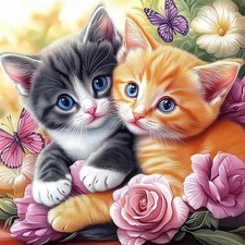 Cat Diamond Art Kits for Adults, Flowers Diamond Painting Kits for Beginners, 5D