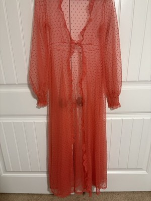 Vintage ANNIQUE Coral Nylon PEIGNOIR ROBE LINGERIE - Size M