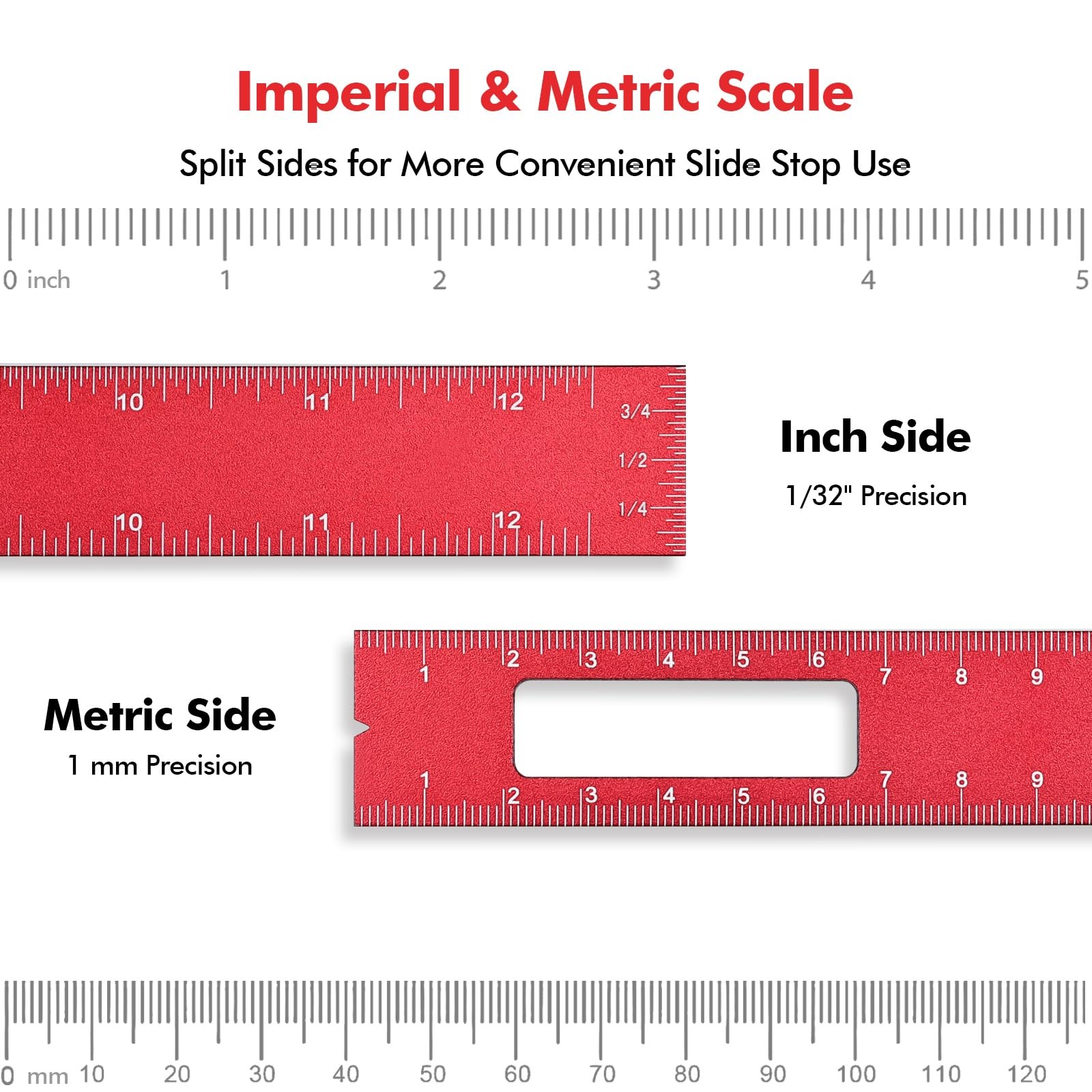 3PCS Woodworking Ruler Set, Precision Pocket Ruler with Adjustable Slide Stop, A