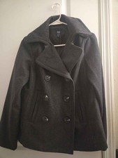 Gap Women's Wool Blend Double Breasted Pea Coat Charcoal Gray Jacket