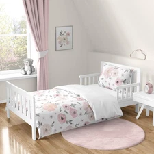 Sweet Jojo Designs 5-Piece Toddler Bedding Set (Pink/Grey Boho Floral) for