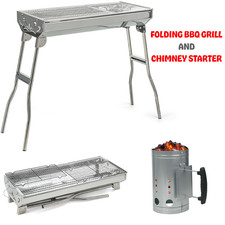 Folding BBQ Charcoal Barbecue Grill Stainless Steel Picnic Chimney Starter Kit