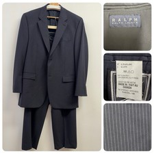 Ralph Lauren Wool Stretch Suit Jacket 42L Pants 36x29 Black Pinstripe 2-button