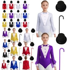 Girls Dancewear Magician Outfit With Hat Set Skirted Leotard Round Neck Dance