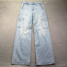American Eagle Super High Rise Baggy Wide Leg Cargo Jeans 6 X Long Light Wash