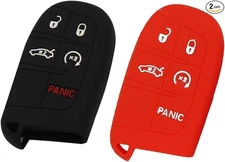 2pcs Silicone 5 Buttons Smart Key Fob Remote Cover Case Keyless Entry Black+Red