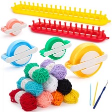18PCS Pompom Maker Set, Rectangle Knitting Looms Pom Pom Makers with 9 Yarn S...