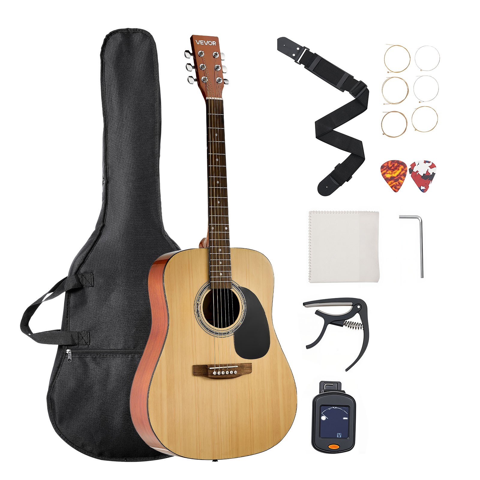 Guitare acoustique dreadnought 103 cm en épicéa et acajou avec housse de transport