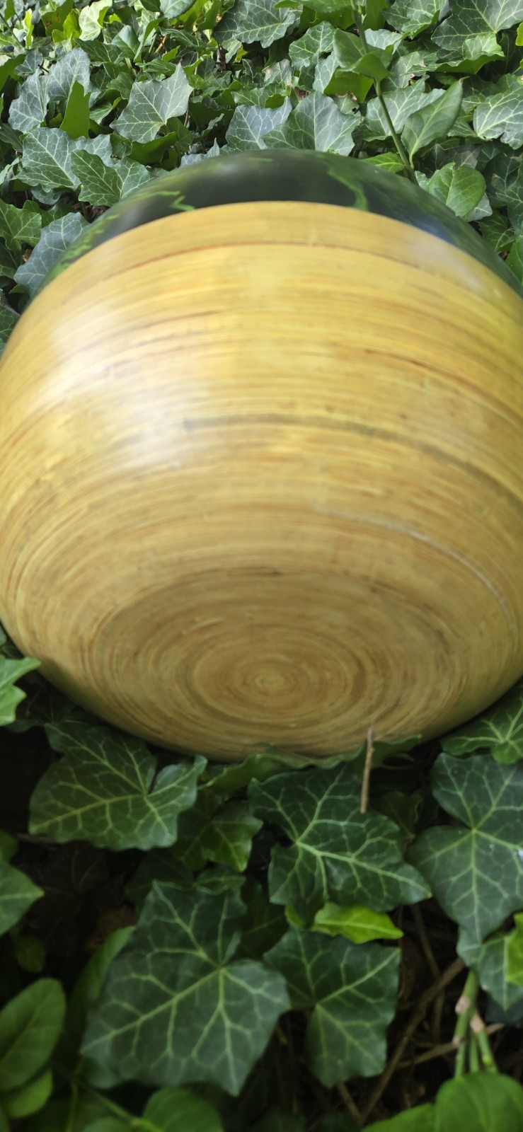 Wood Vase Black With Green Splashes And Tan. 16.5"TallX12"Wide. Urn Jug  Unique 