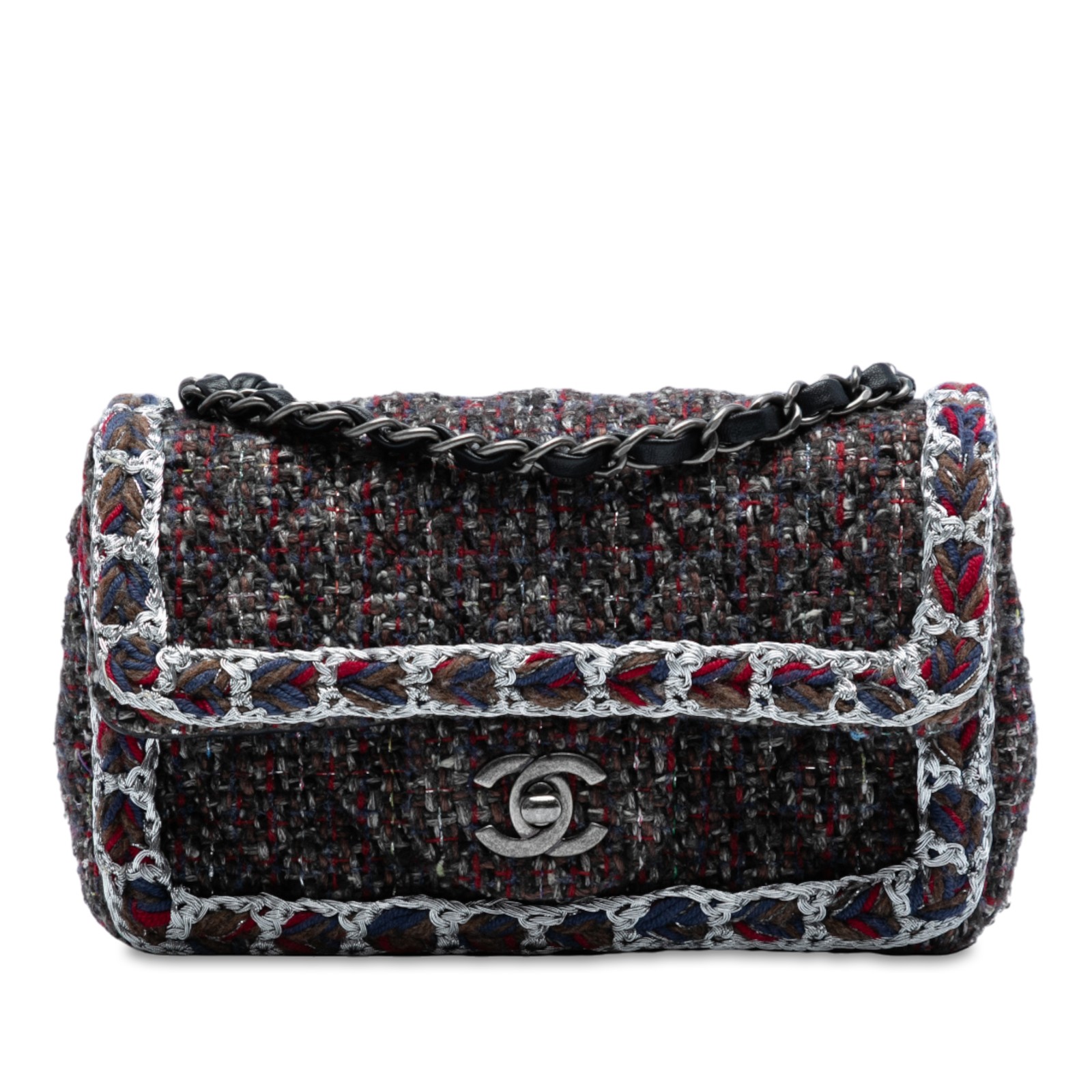 Chanel Mini Rectangular Classic Tweed Braided Single Flap Crossbody Bag Black