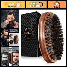 Beard Brush with Boar Bristles - Black Walnut Military Style, Wooden Mustache Gr