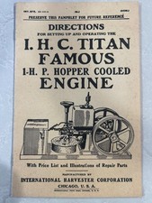 Antique IHC Titan Famous 1HP Hopper Cooled Engine Instruction manual
