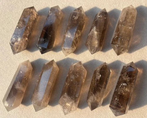 10pcs Wholesale 2''+ Smoky Quartz Double Points Column Smokey Crystal Wand Tower