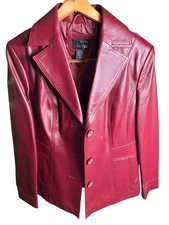 East 5th Women's Leather Jacket Red/Maroon, Genuine Oxblood, 90s Vintage