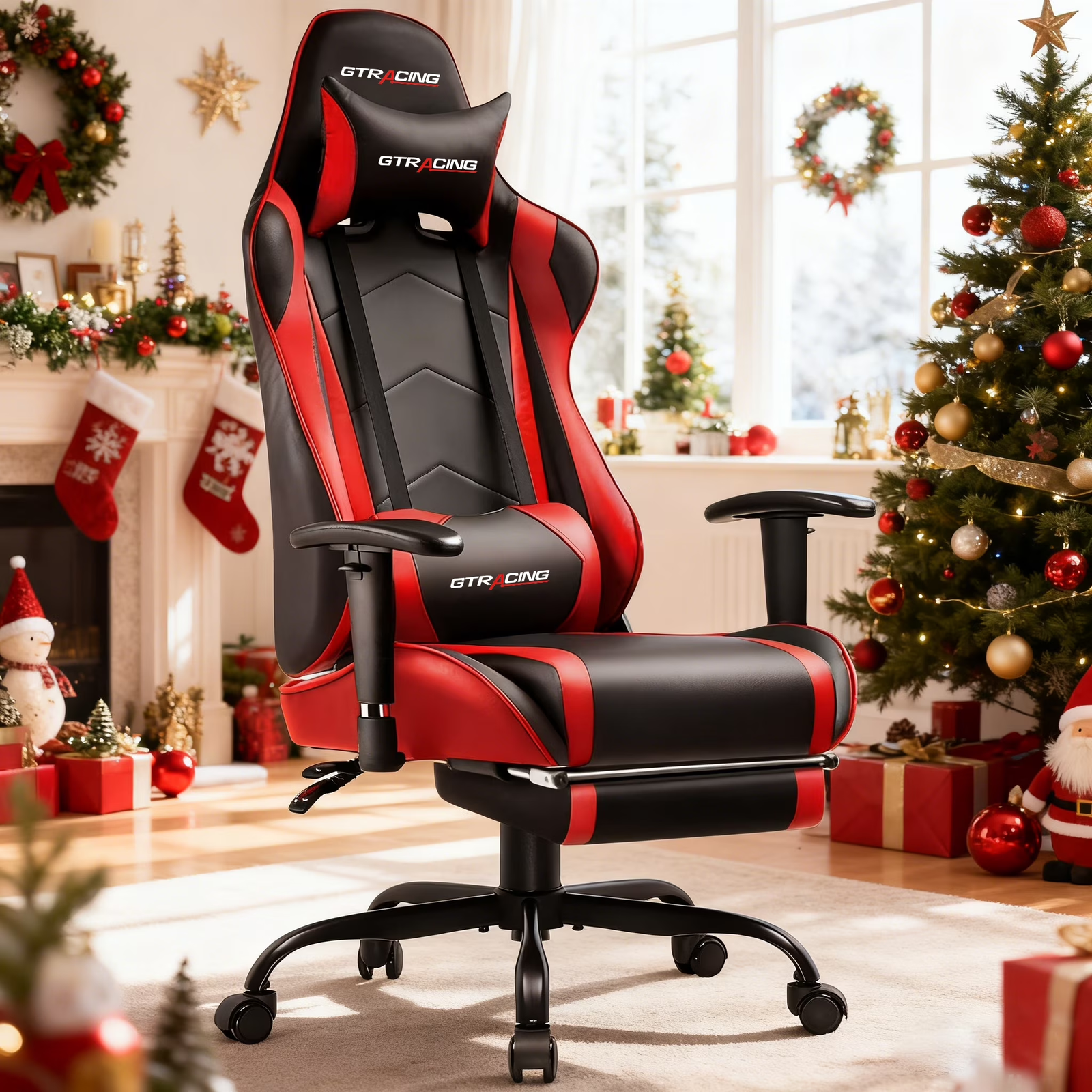 Gaming Chair, Ergonomic Office Desk Chair with Lumbar Support, PU Leather, Footr-image