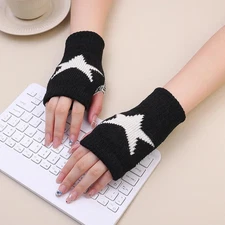 1/2 pairs Autumn Winter Y2K Knitted Half Finger Star Gloves Warm Women Mittens F