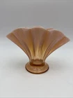 Antique Fenton 1920s Amber Cameo Opalescent Fan Melon Ribbed Glass Vase 5 3/8”T