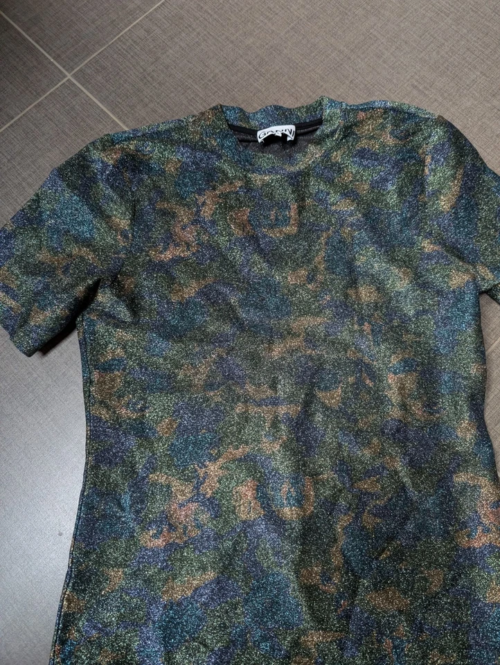 Ganni metallic Camouflage Stretch Top Tee Nwot Blue Green 42 M Medium - Image 2 of 4