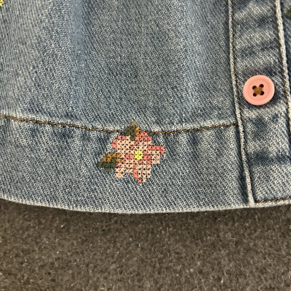 Mini Boden Girls Denim Skirt 3 - 4 Y Floral Embroidered Pull On Twirly Chambray - Image 2 of 4