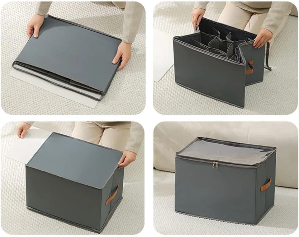 Contenitore per Scarpe in Tessuto Con 16 Divisori Regolabili per Organizzare Le  - Immagine 2 di 4