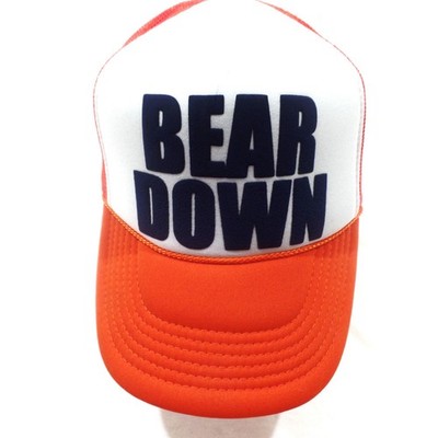 Chicago Bears Bear Down Trucker Hat Orange Mesh Snapback Fan Cap Has small snag.