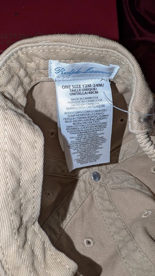Polo Ralph Lauren Elástico Beige Caqui Tostado Niño Bebé Sombrero Gorra 12-24M Foto 2 de 4