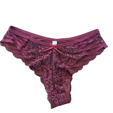 Vintage Burgundy Red Panties Large Sheer Lace Hi Cut Cheeky Strappy Nylon Straps