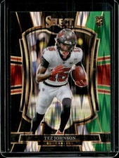 2025 Panini Select Tez Johnson Premier Level RC Black and Green Prizm Shock #138