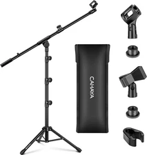 CAHAYA Tripod Microphone Stand Boom Arm Floor Mic with Carrying Black 