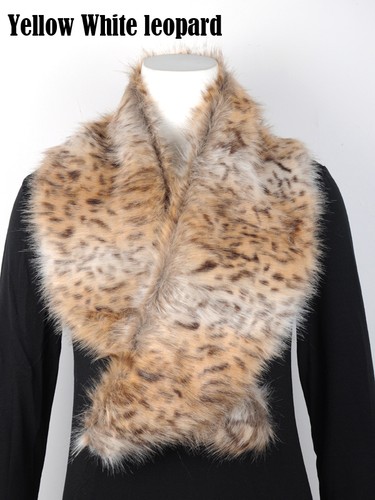 Ladies Faux Fur Scarves Scarf Stole Collar Black White Grey Wrap New - Picture 11 of 16